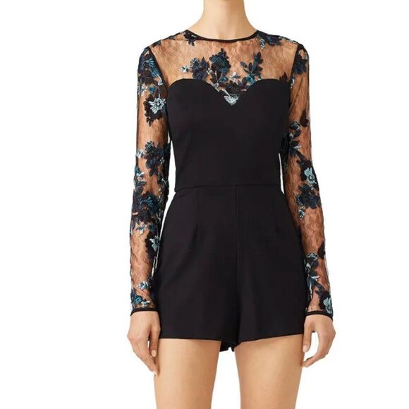 Amanda uprichard black romper with lace and embroidery -repaired size medium - Picture 1 of 11